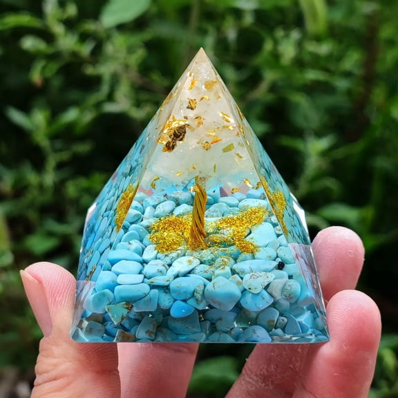 MATROOY 50mm White Crystal Orgonite Pyramid Turquoise Chakra Energy Orgone Stone