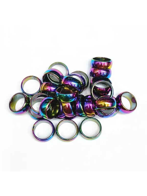 50pcs 10mm Natural Rainbow Hematite Ring - Anxiety Balance Circulation