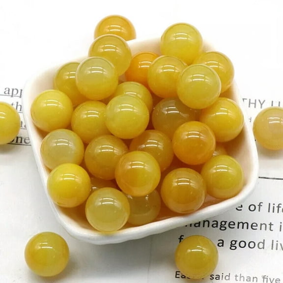 MATROOY 50pcs 16mm Ball Natural Yellow Agate Stone Sphere Reiki Healing Round Decor