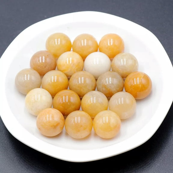 MATROOY 50pcs 16mm Ball Natural Yellow Jade Stone Sphere Reiki Healing Round Decor Gifts