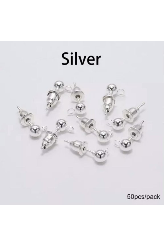 50pcs 3-5mm Pin Findings Stud Earring Stoppers Connector for DIY Jewelry Making-Silver(50pcs)-4mm
