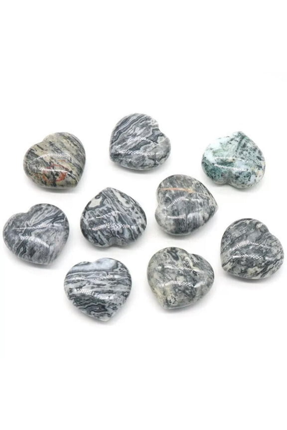 50pcs 30mm No Hole Heart Natural Map Stone Healing Gemstone Energy Healing