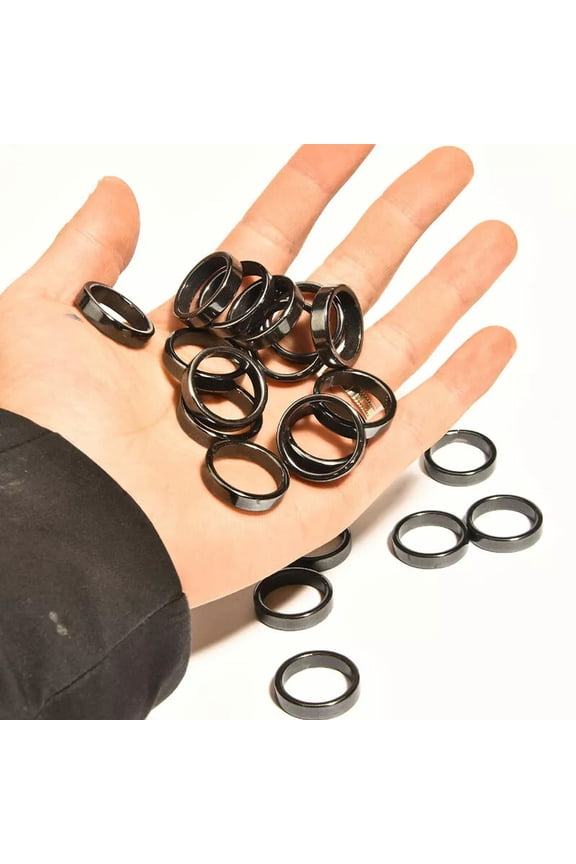 50pcs 6mm Natural Black Hematite Ring - Anxiety Balance Circulation