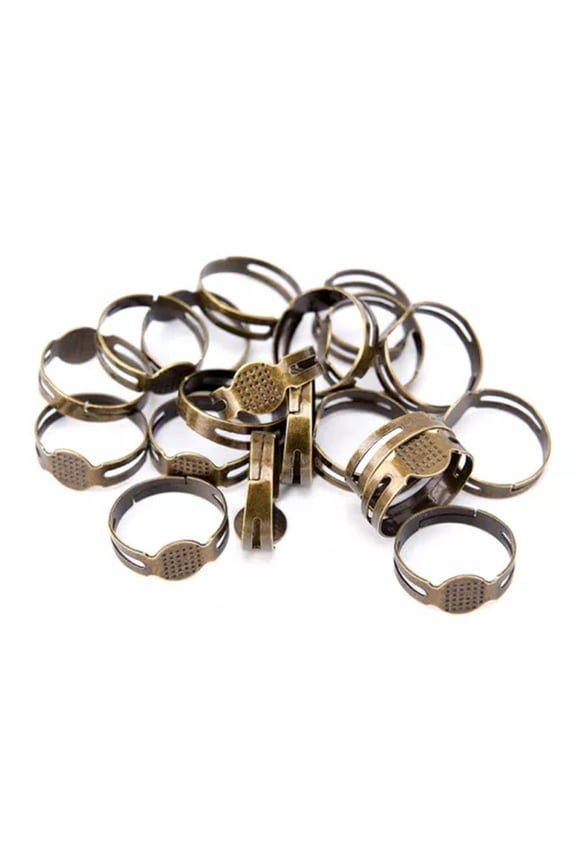 50pcs 8mm Flat Pad Ring Bases DIY Blank Findings For Jewelry Making Adjustable *-Bronze
