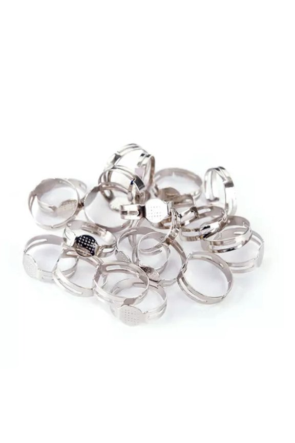 50pcs 8mm Flat Pad Ring Bases DIY Blank Findings For Jewelry Making Adjustable *-Silver