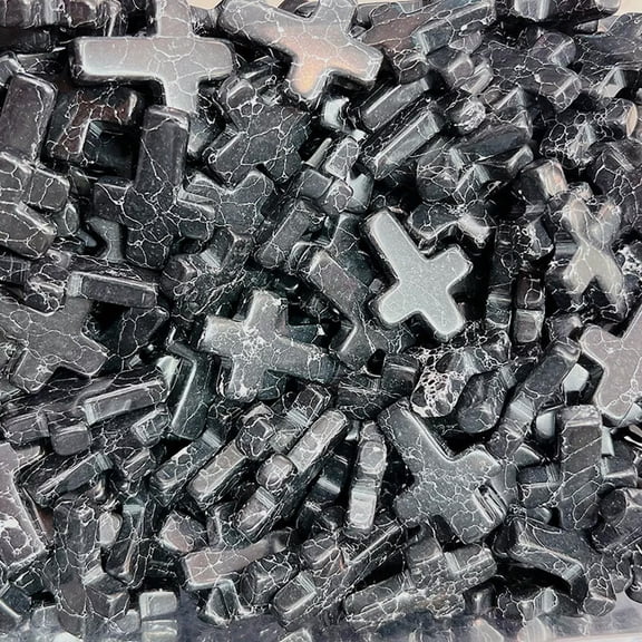 MATROOY 50pcs Artificial Black Turquoise Stone Healing Crystal Cross Home Decor 18x25mm