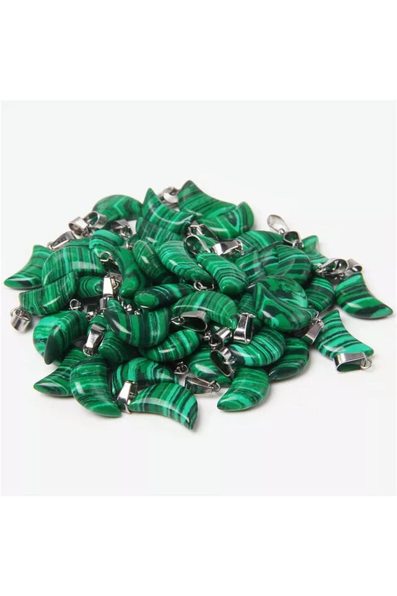 50pcs Artificial Malachite Stone Moon Shape Pendant Bead Jewelry 22X14mm