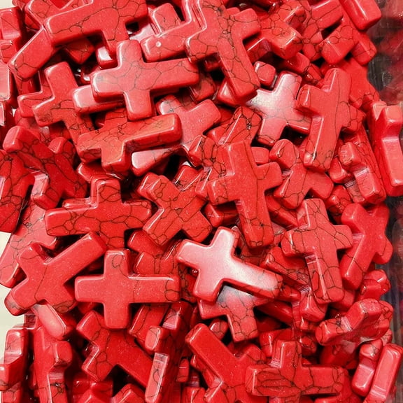 MATROOY 50pcs Artificial Red Turquoise Stone Healing Crystal Cross Home Decor 18x25mm