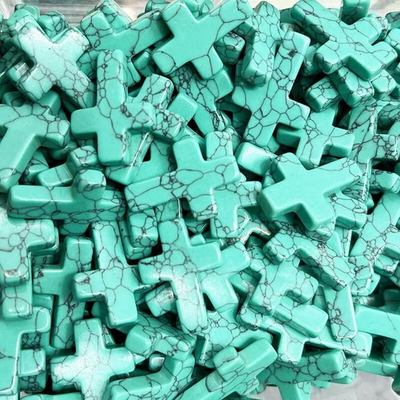 MATROOY 50pcs Artificial Turquoise Stone Healing Crystal Cross Home Decor 18x25mm