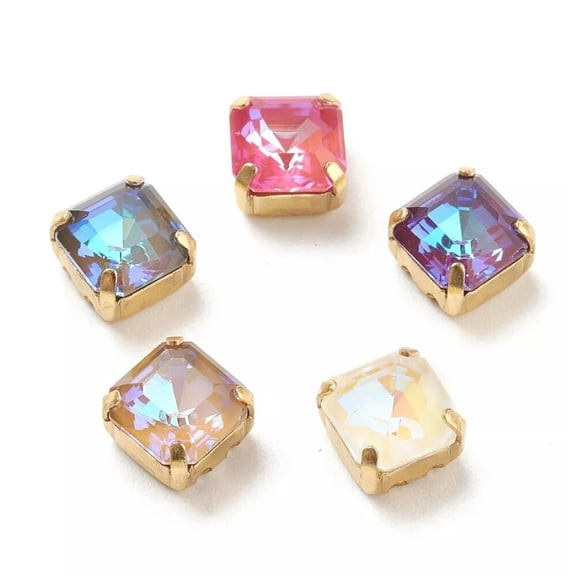 MATROOY 50pcs Crystal AB Sew On Rhinestones Sparkle Square Glass Clear Gems Faceted 8mm