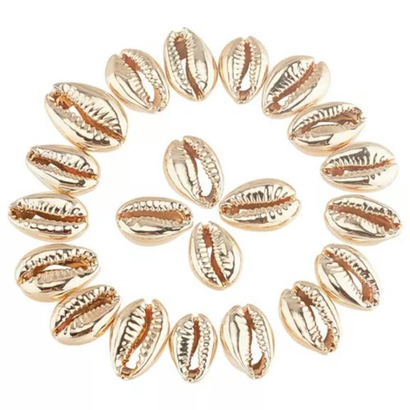 MATROOY 50pcs Electroplated Shell Beads Cowrie Shells Mixed Color for Craft Making-Light Gold
