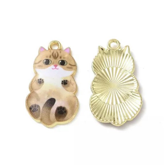 MATROOY 50pcs Enamel Cat Pendants Alloy Bracelets Charms Cute Animal Mixed 25x14mm-Sandy Coffee