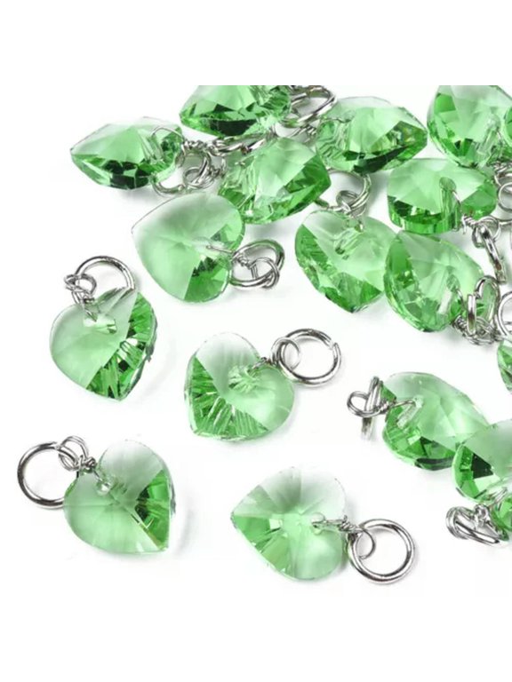50pcs Faceted Transparent Glass Charms Heart Shape Crystal Pendants 13~14mm-Spring Green