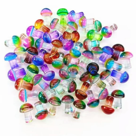 MATROOY 50pcs Mini Glass Crystal Polished Mushroom Statue Healing Decoration Amulet