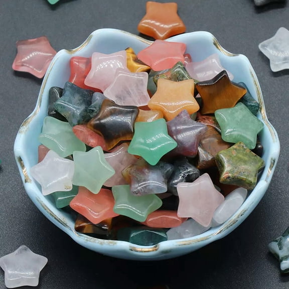 MATROOY 50pcs Mixed Small Natural Stone Quartz Healing Reiki Crystal Star Gemstone 15mm