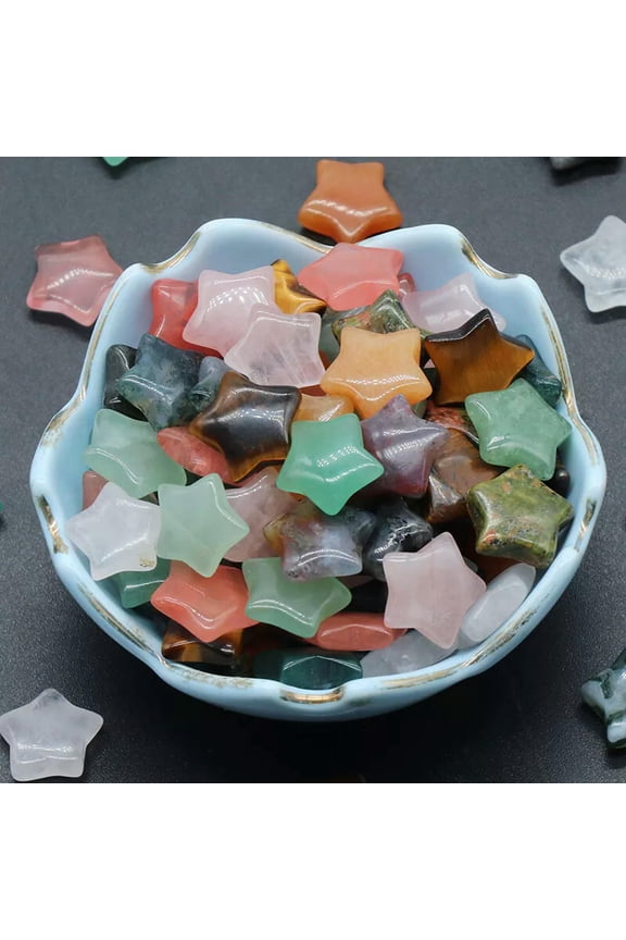 50pcs Mixed Small Natural Stone Quartz Healing Reiki Crystal Star Gemstone 15mm