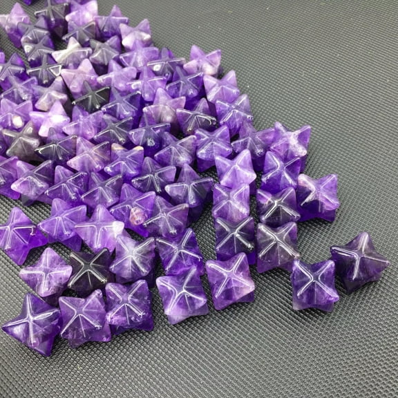 MATROOY 50pcs Natural Amethyst Stone Mini Merkaba Star Carved Crystal Reiki Healing