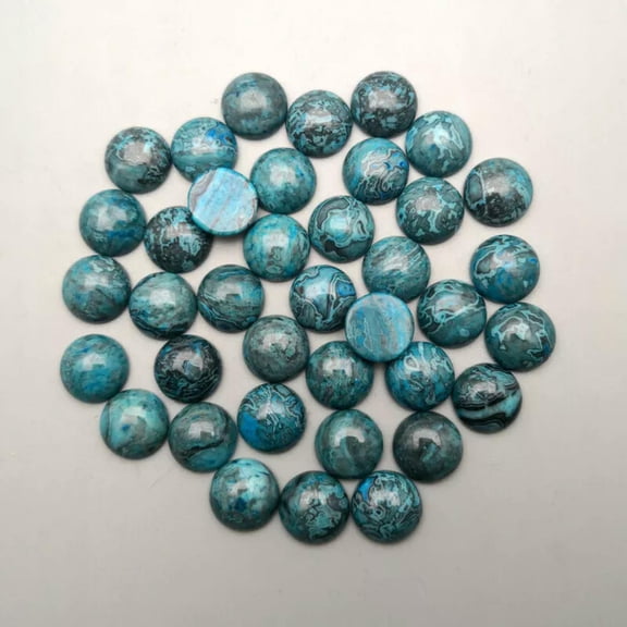 MATROOY 50pcs Natural Blue Crazy Agate Round CAB Stone Beads 16mm Jewelry Making No Hole