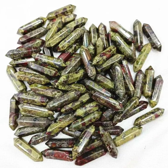 MATROOY 50pcs Natural Dragon Blood Stone Hexagonal Pointed Healing Reiki Chakra No Hole