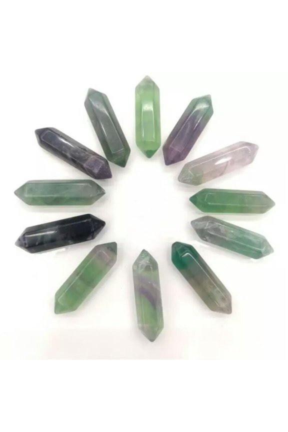 50pcs Natural Fluorite Stone Hexagonal Pointed Pendant Healing Reiki No Hole