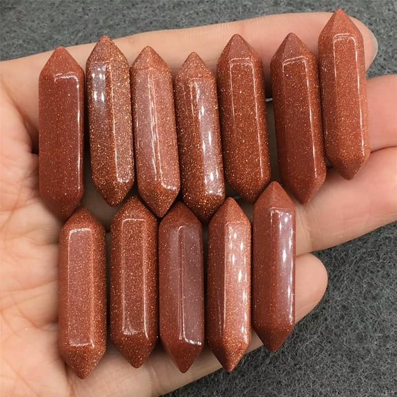 MATROOY 50pcs Natural Gold Sand Stone Hexagonal Pointed Healing Reiki Chakra No Hole