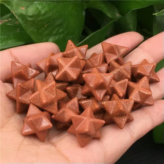 MATROOY 50pcs Natural Gold Sand Stone Mini Merkaba Star Carved Crystal Reiki Healing