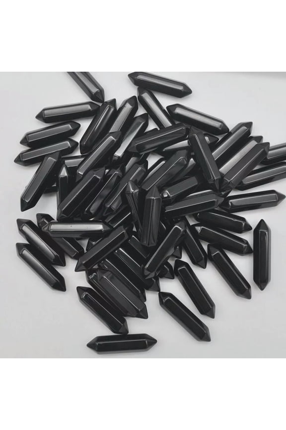 50pcs Natural Obsidian Stone Hexagonal Pointed Pendant Beads Healing No Hole