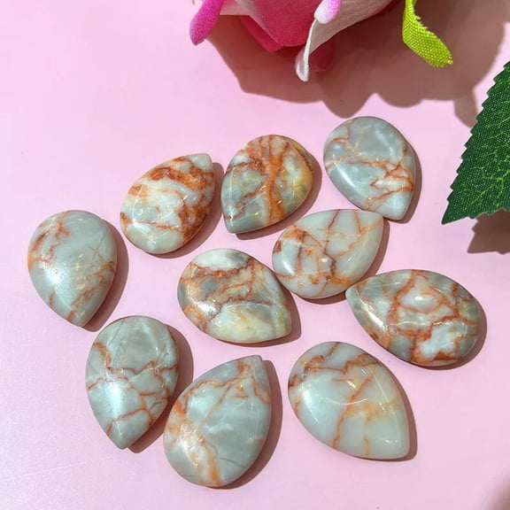 MATROOY 50pcs Natural Red Grid Stone Healing Water Drop Gemstone for Home Decor 24x17mm