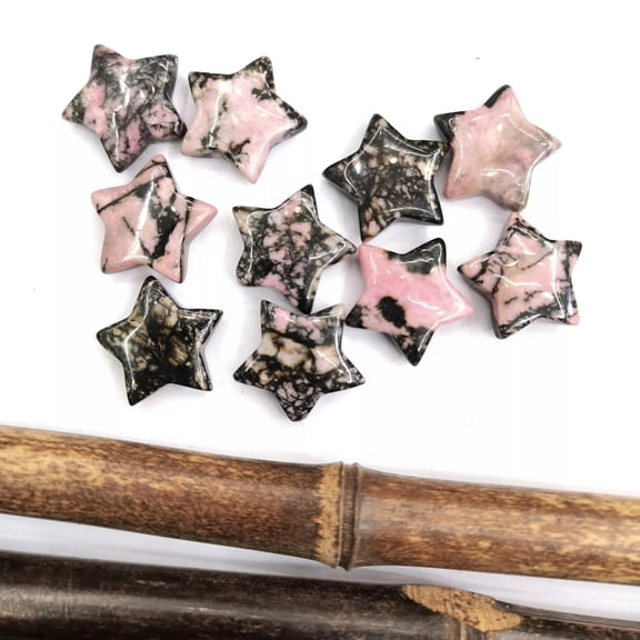 MATROOY 50pcs Natural Rhodochrosite Stone Healing Star Gemstone for Home Decor 20x6mm