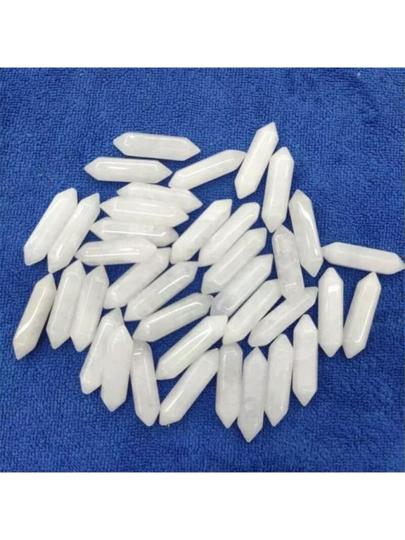 50pcs Natural Stone White Jade Hexagonal Pointed Pendant Healing Reiki No Hole