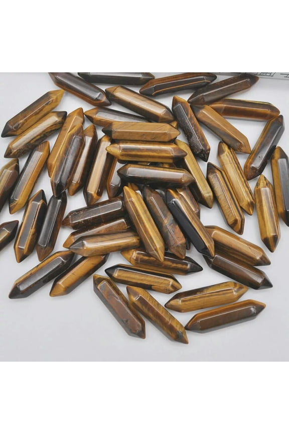 50pcs Natural Tiger Eye Stone Hexagonal Pointed Pendant Beads Healing No Hole