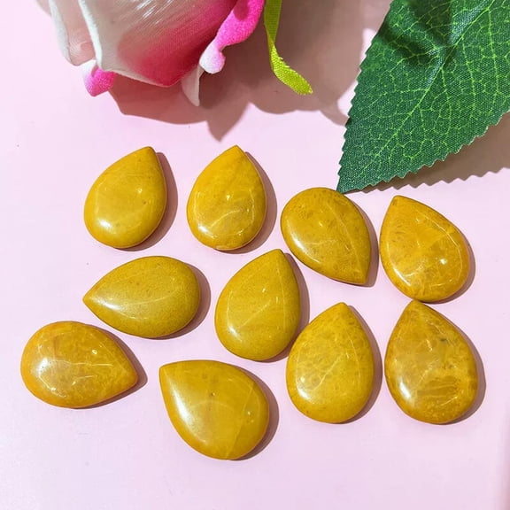 MATROOY 50pcs Natural Yellow Jade Stone Healing Water Drop Gemstone Home Decor 24x17mm