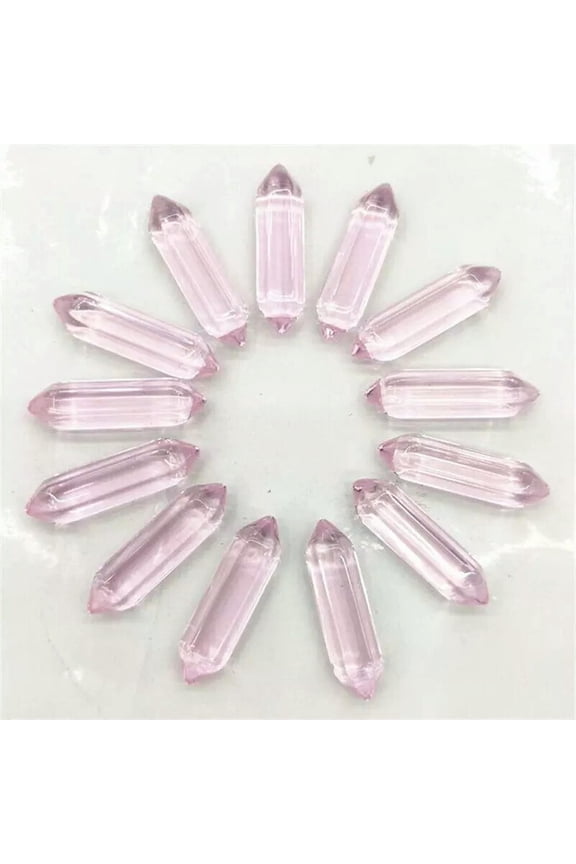 50pcs Pink Glass Crystal Hexagonal Pointed Pendant Healing Reiki Chakras No Hole