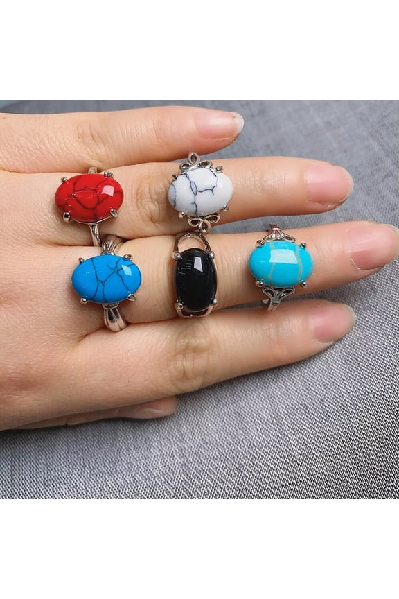 50pcs Wholesale Jewelry Mixed Artificial Stone Turquoise Silver P Lady's Rings