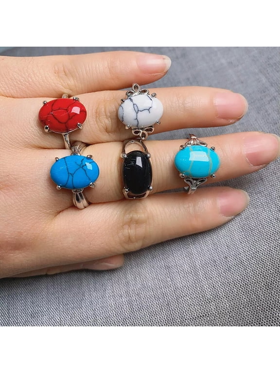 50pcs Wholesale Jewelry Mixed Artificial Stone Turquoise Silver P Lady's Rings