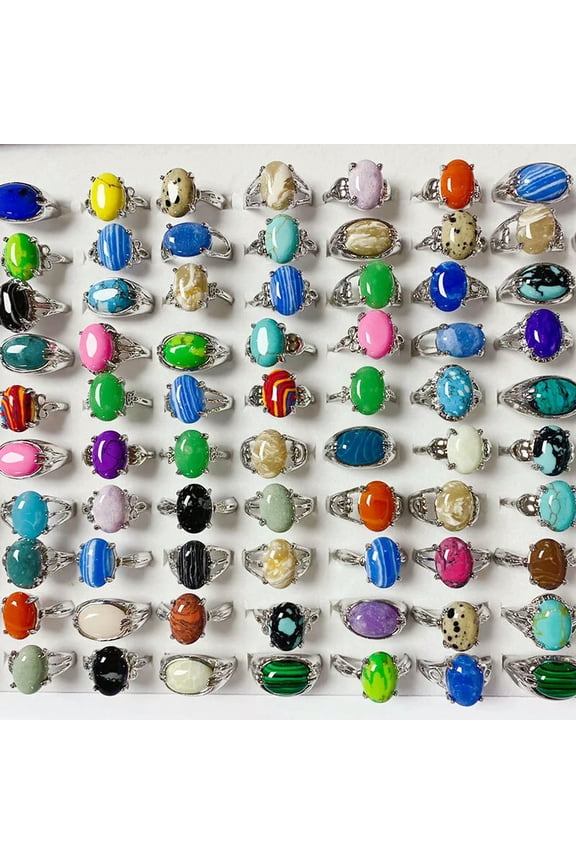 50pcs Wholesale Lots Mixed Color Turquoise Jewelry Alloy Women Rings