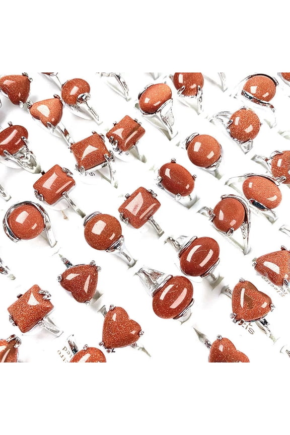 50pcs Wholesale Mixed Lots Natural Stone Gold Sand Stone Silver P Lady's Rings
