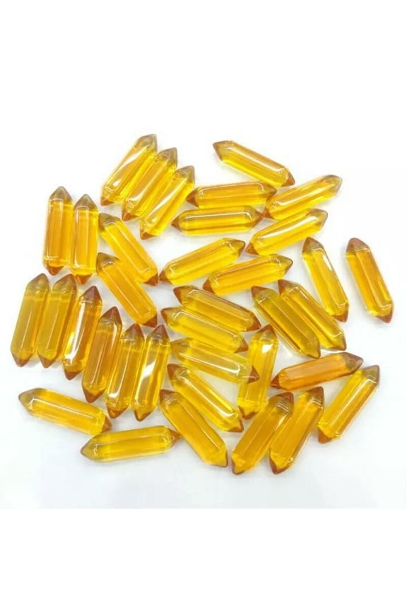 50pcs Yellow Glass Crystal Hexagonal Pointed Pendant Healing Reiki No Hole