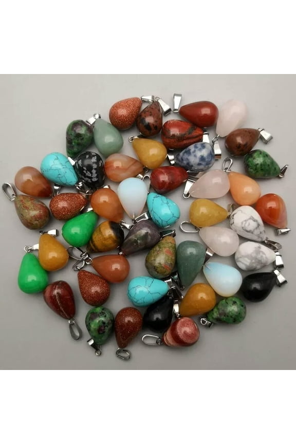 50pcs/lot Natural Mixed Stone Water Drop Shape Pendant Bead 20X13mm Wholesale