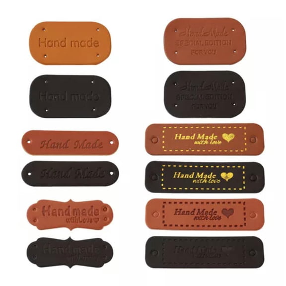 MATROOY 54-72pcs Microfiber Leather Labels "Handmade with Love" Embossed Leather Tags-Mixed Shapes, 72pcs/set