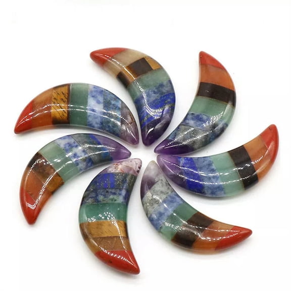 MATROOY 5PCS 7 Chakra Natural Stone Moon Shape Worry Stone Healing Energy Reiki