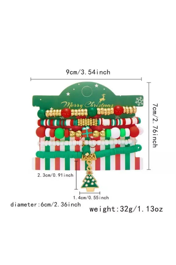 5PCS Christmas Tree Colorful Soft Ceramic Bead Bracelet Bangle Women Men Jewelry-#3