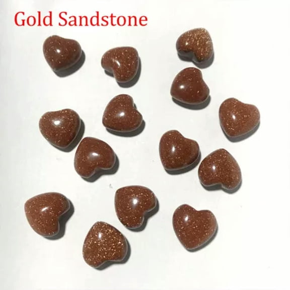 MATROOY 5PCS Natural Crystal Quartz Mini Puff Heart Pocket Palm Worry Stones Healing-Gold Sandstone