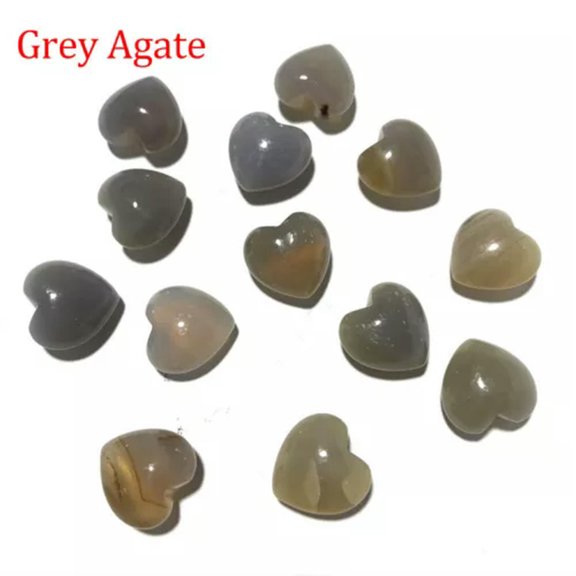 MATROOY 5PCS Natural Crystal Quartz Mini Puff Heart Pocket Palm Worry Stones Healing-Grey Agate
