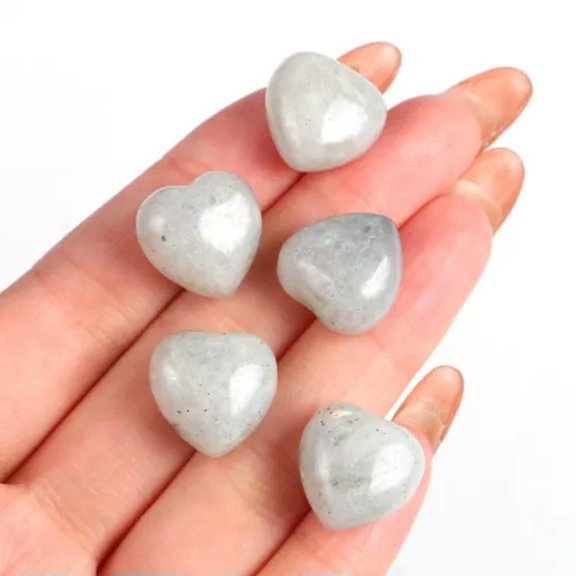 MATROOY 5PCS Natural Crystal Quartz Mini Puff Heart Pocket Palm Worry Stones Healing-Labradorite