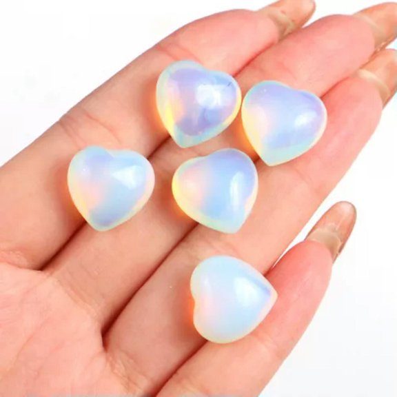 MATROOY 5PCS Natural Crystal Quartz Mini Puff Heart Pocket Palm Worry Stones Healing-Opal