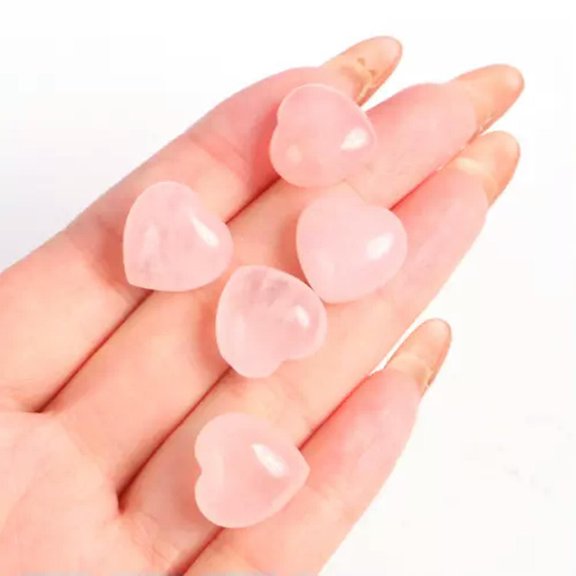 MATROOY 5PCS Natural Crystal Quartz Mini Puff Heart Pocket Palm Worry Stones Healing-Rose Quartz