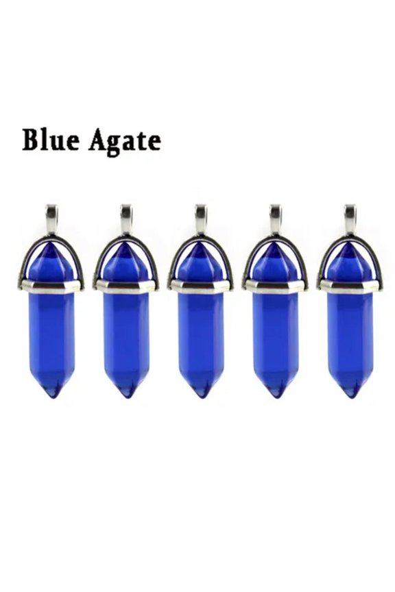 5PCS Natural Gemstone Hexagonal Point Chakra Crystal Healing Stone Pendant-Blue Agate