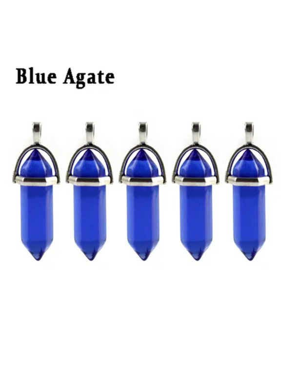 5PCS Natural Gemstone Hexagonal Point Chakra Crystal Healing Stone Pendant-Blue Agate