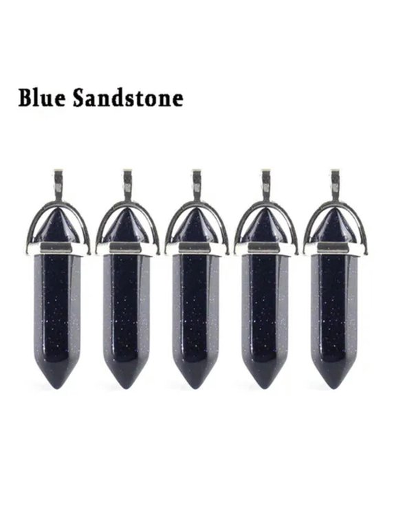 5PCS Natural Gemstone Hexagonal Point Chakra Crystal Healing Stone Pendant-Blue Sandstone